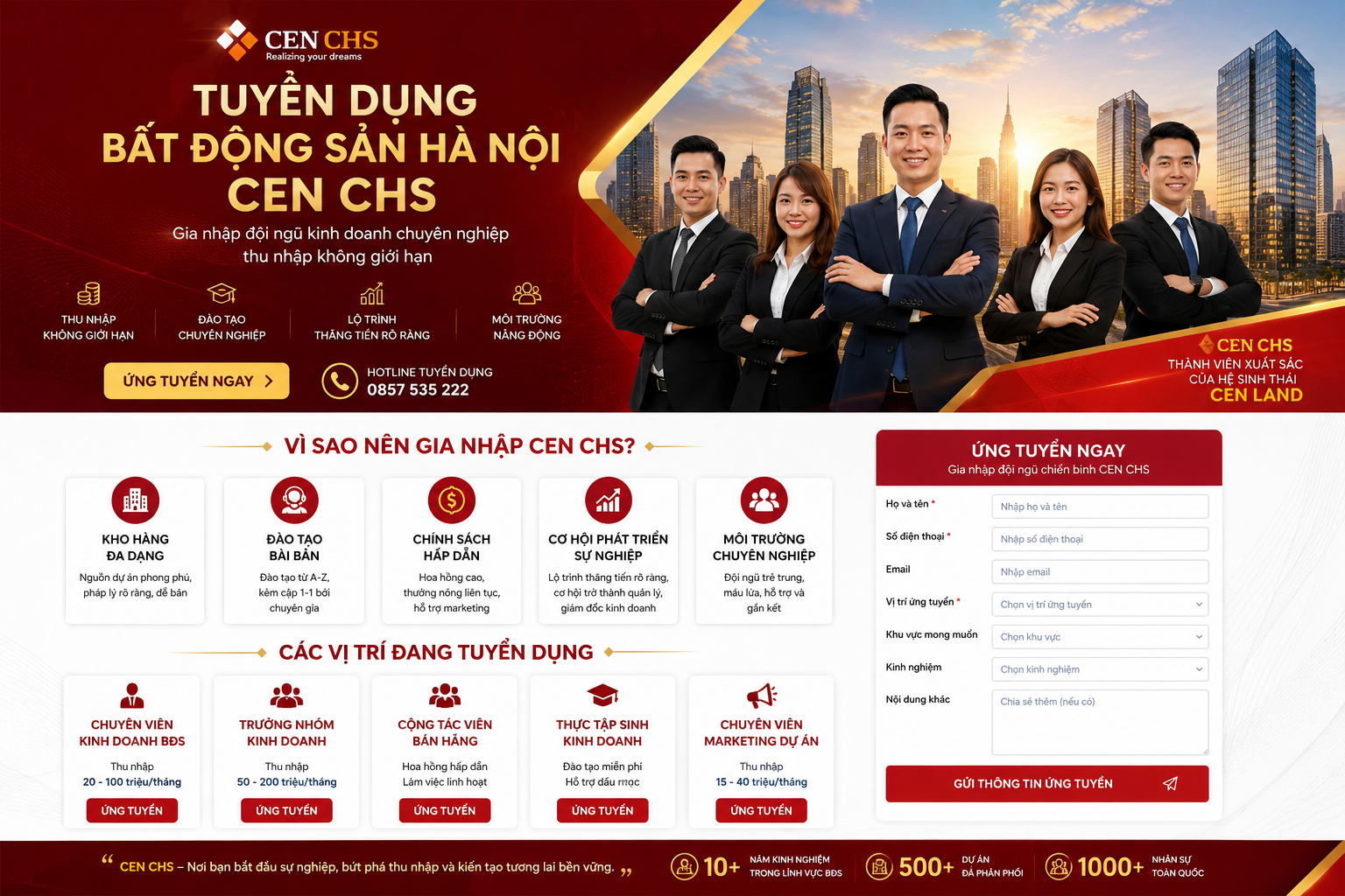 Tuyển dụng bất động sản Hà Nội CEN CHS - việc làm môi giới bất động sản thu nhập cao
