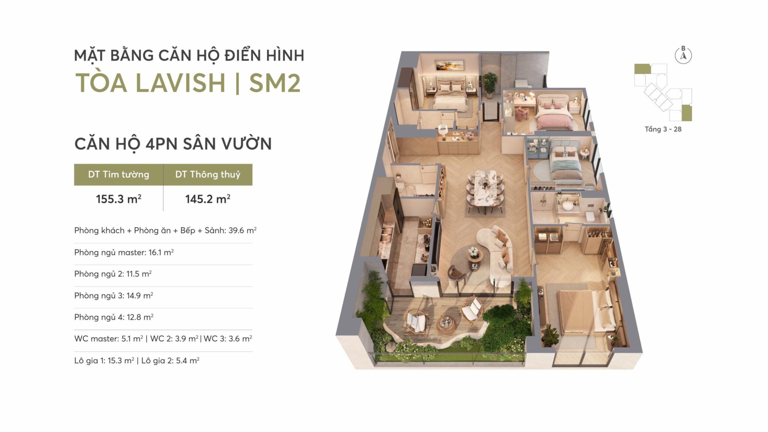 thiết kế căn 4PN Sân Vườn dự án greennera southmarrk